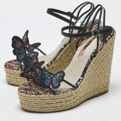 Pre Owned صندل سوفيا ويبستر سير كاحل نعل سميك كعب روكي لوسيتا رافيا جلد متعدد الألوان مقاس 38