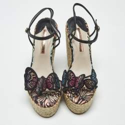 Pre Owned صندل سوفيا ويبستر سير كاحل نعل سميك كعب روكي لوسيتا رافيا جلد متعدد الألوان مقاس 38