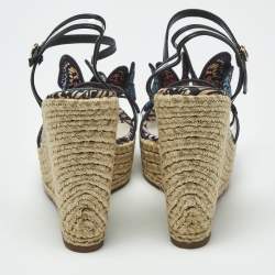 Pre Owned صندل سوفيا ويبستر سير كاحل نعل سميك كعب روكي لوسيتا رافيا جلد متعدد الألوان مقاس 38