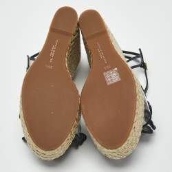 Pre Owned صندل سوفيا ويبستر سير كاحل نعل سميك كعب روكي لوسيتا رافيا جلد متعدد الألوان مقاس 38