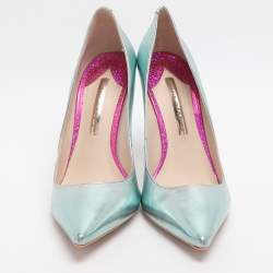 مملوكة مسبقًا حذاء كعب عالي صوفيا ويبستر كوكو جلد أخضر معدني مقاس 40.5 فلامينغو