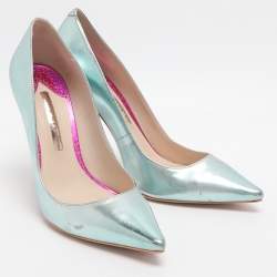 مملوكة مسبقًا حذاء كعب عالي صوفيا ويبستر كوكو جلد أخضر معدني مقاس 40.5 فلامينغو