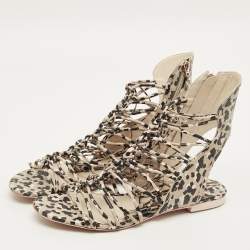 مملوكة مسبقًا Sophia Webster Size 39 Multicolor Camo Print Leather Gladiator Flat Sandals