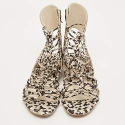 مملوكة مسبقًا Sophia Webster Size 39 Multicolor Camo Print Leather Gladiator Flat Sandals