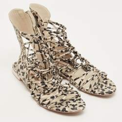 مملوكة مسبقًا Sophia Webster Size 39 Multicolor Camo Print Leather Gladiator Flat Sandals