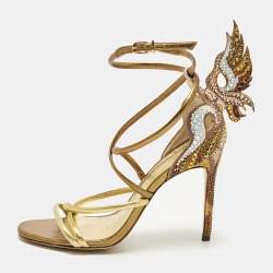 مملوكة مسبقًا Sophia Webster Evangeline Size 38 Gold Leather Ankle Strap Sandals