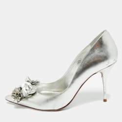 مملوكة مسبقًا حذاء كعب عالي سوفيا وبستر ليليكو جلد فضي مقاس 39