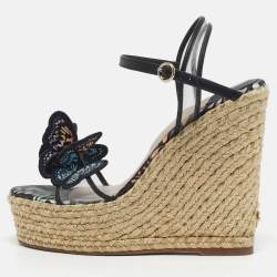 Pre Owned Sophia Webster Riva Size 36.5 Transparent/Black Leather and PVC Wedge Sandals