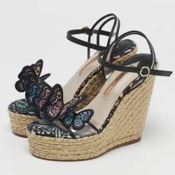 Pre Owned Sophia Webster Riva Size 36.5 Transparent/Black Leather and PVC Wedge Sandals