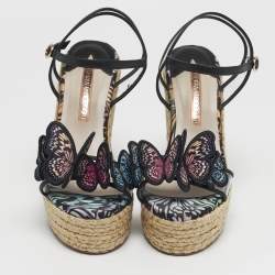 Pre Owned Sophia Webster Riva Size 36.5 Transparent/Black Leather and PVC Wedge Sandals