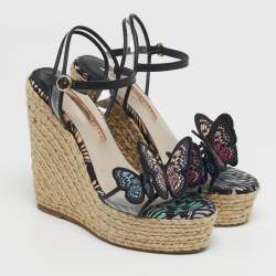 Pre Owned Sophia Webster Riva Size 36.5 Transparent/Black Leather and PVC Wedge Sandals