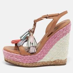 Pre Owned Sophia Webster Lucita Size 35.5 Brown Leather Wedge Sandals