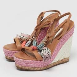 مملوكة مسبقًا Sophia Webster Lucita Size 35.5 Brown Leather Wedge Sandals