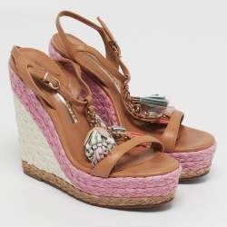مملوكة مسبقًا Sophia Webster Lucita Size 35.5 Brown Leather Wedge Sandals