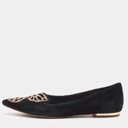 Pre Owned Sophia Webster Bibi Butterfly Size 38 Black Embroidered Suede Pointed Toe Ballet Flats