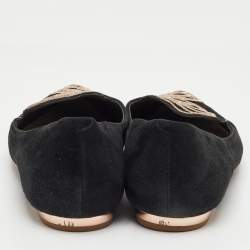 مملوكة مسبقًا حذاء با ليه سوفيا ويبس‌تر بترفلاي بتطريز سويدي أسود مقدمة مدببة مقاس 38