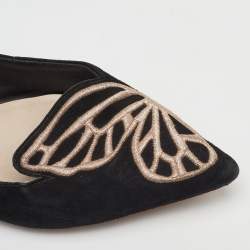 مملوكة مسبقًا حذاء باليه سوفيا ويبس‌تر بترفلاي بتطريز سويدي أسود مقدمة مدببة مقاس 38