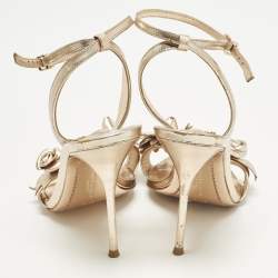 Pre Owned Sophia Webster Lilico Size 37.5 Metallic Rose Gold Leather Floral Embellished Ankle Wrap Sandals