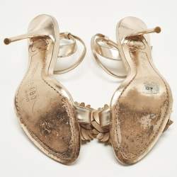 Pre Owned Sophia Webster Lilico Size 37.5 Metallic Rose Gold Leather Floral Embellished Ankle Wrap Sandals