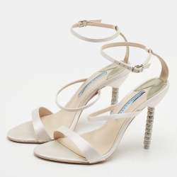 Pre Owned Sophia Webster Rosalind Crystal Size 40 Soft Ivory Satin Ankle Strap Sandals