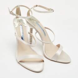 Pre Owned Sophia Webster Rosalind Crystal Size 40 Soft Ivory Satin Ankle Strap Sandals