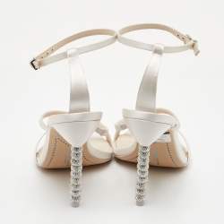 Pre Owned Sophia Webster Rosalind Crystal Size 40 Soft Ivory Satin Ankle Strap Sandals