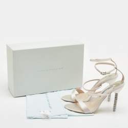 Pre Owned Sophia Webster Rosalind Crystal Size 40 Soft Ivory Satin Ankle Strap Sandals