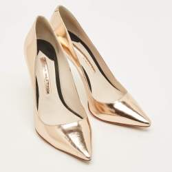 Pre Owned Sophia Webster Coco Flamingo Size 37.5 Metallic Rose Gold Leather Pointed Toe Pumps