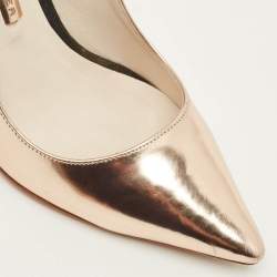 Pre Owned Sophia Webster Coco Flamingo Size 37.5 Metallic Rose Gold Leather Pointed Toe Pumps