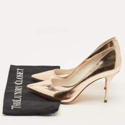 Pre Owned Sophia Webster Coco Flamingo Size 37.5 Metallic Rose Gold Leather Pointed Toe Pumps