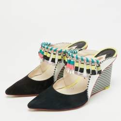 Pre Owned Sophia Webster Size 37 Multicolor Leather and Suede Mules