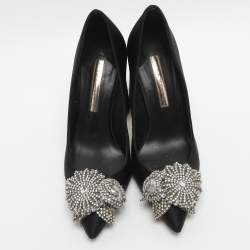 Pre Owned حذاء كعب عالي سوفيا ويبستر لاليكو ساتان أسود مزخرف كريستال مقاس 37