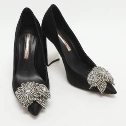 Pre Owned حذاء كعب عالي سوفيا ويبستر لاليكو ساتان أسود مزخرف كريستال مقاس 37