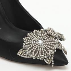 Pre Owned حذاء كعب عالي سوفيا ويبستر لاليكو ساتان أسود مزخرف كريستال مقاس 37