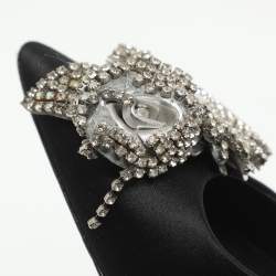 Pre Owned حذاء كعب عالي سوفيا ويبستر لاليكو ساتان أسود مزخرف كريستال مقاس 37