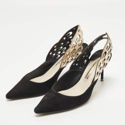 Pre Owned صندل سوفيا ويبستر فتحة كعب أنغلو جلد وسويدي برونزي ميتالك/ أسود مقاس 38.5