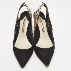 Pre Owned صندل سوفيا ويبستر فتحة كعب أنغلو جلد وسويدي برونزي ميتالك/ أسود مقاس 38.5