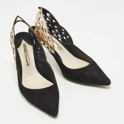 Pre Owned صندل سوفيا ويبستر فتحة كعب أنغلو جلد وسويدي برونزي ميتالك/ أسود مقاس 38.5