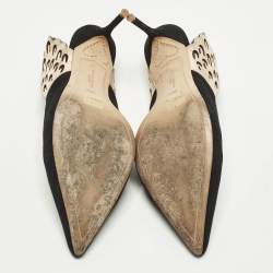 Pre Owned صندل سوفيا ويبستر فتحة كعب أنغلو جلد وسويدي برونزي ميتالك/ أسود مقاس 38.5