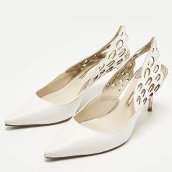 Pre Owned Sophia Webster Angelo Size 39.5 White/Rose Gold Leather Slingback Pumps