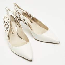 Pre Owned Sophia Webster Angelo Size 39.5 White/Rose Gold Leather Slingback Pumps