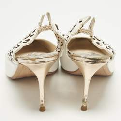 Pre Owned Sophia Webster Angelo Size 39.5 White/Rose Gold Leather Slingback Pumps