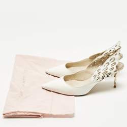 Pre Owned Sophia Webster Angelo Size 39.5 White/Rose Gold Leather Slingback Pumps