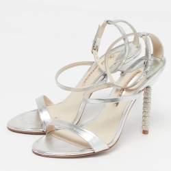 مملوكة مسبقًا صندل صوفيا ويبستر كعب كريستال روزاليند جلد ذهبي وردي معدني بحزام للكاحل مقاس 38