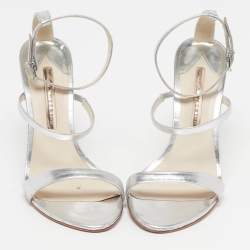 مملوكة مسبقًا صندل صوفيا ويبستر كعب كريستال روزاليند جلد ذهبي وردي معدني بحزام للكاحل مقاس 38