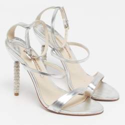 مملوكة مسبقًا صندل صوفيا ويبستر كعب كريستال روزاليند جلد ذهبي وردي معدني بحزام للكاحل مقاس 38