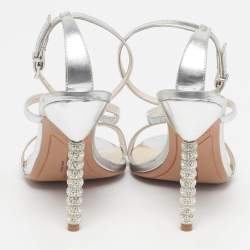 مملوكة مسبقًا صندل صوفيا ويبستر كعب كريستال روزاليند جلد ذهبي وردي معدني بحزام للكاحل مقاس 38