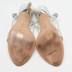 مملوكة مسبقًا صندل صوفيا ويبستر كعب كريستال روزاليند جلد ذهبي وردي معدني بحزام للكاحل مقاس 38