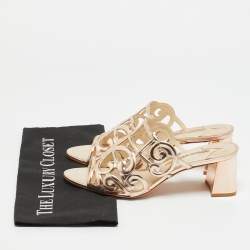 Pre Owned خُفّ سميك صوفيا ويبستر جِلْد بَقَطْعَة ذَهَبِي وَرْدِي مَقَاس 36.5