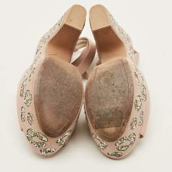 Pre Owned Sophia Webster Size 37 Pink Leather Platform Crystal Block Heel Sandals